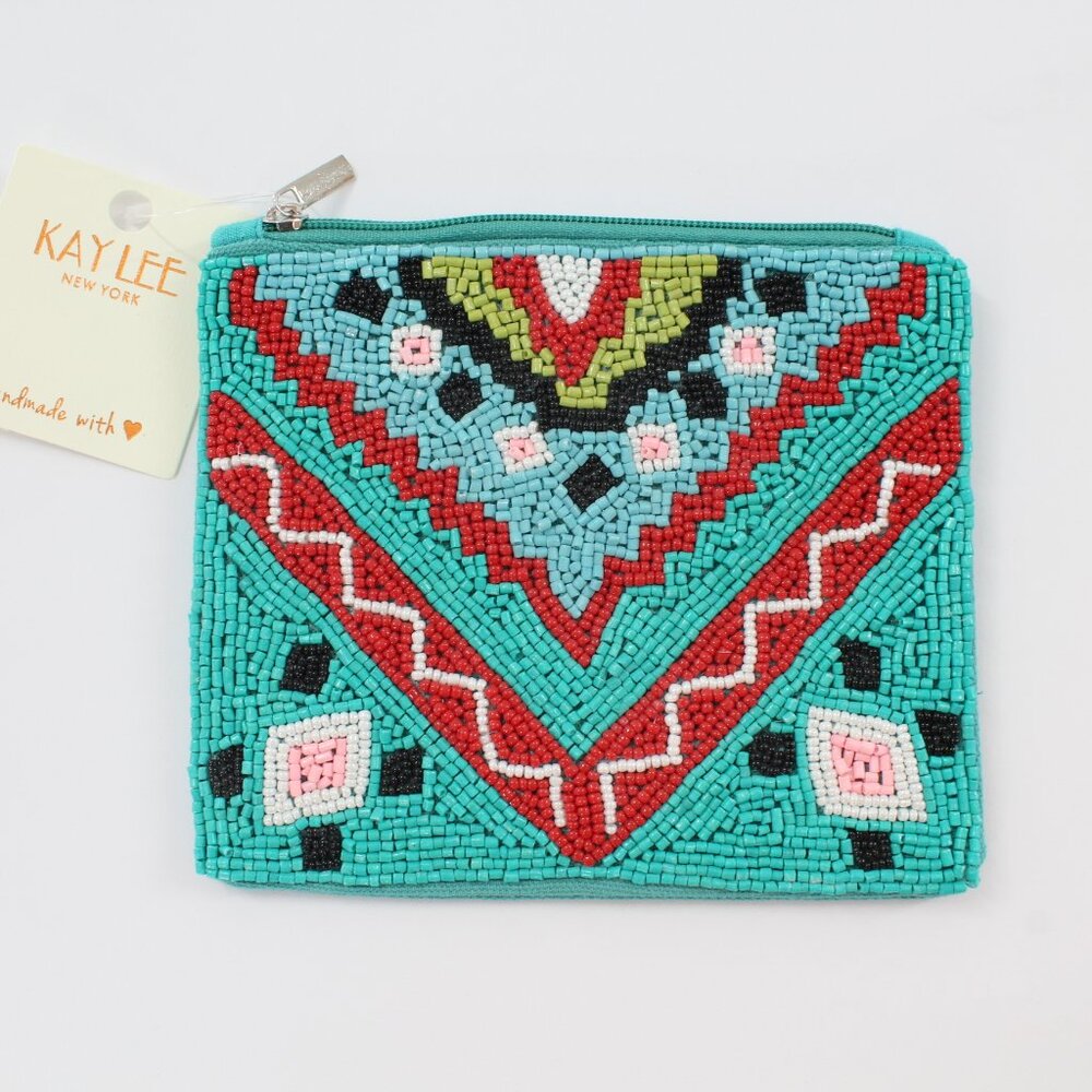 Kay Lee New York Southwest Turq Beaded Coin Purse/Cosmetic Bag NWT Made ❤️ in In